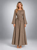 Women's Long Sleeve Midi Dress – Gathered Waist - Taupe
