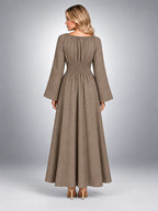 Women's Long Sleeve Midi Dress – Gathered Waist - Taupe