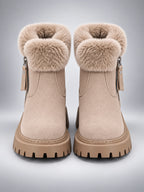 Women's Lug Sole Ankle Boots – Fur-Trim Collar - Beige