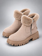 Women's Lug Sole Ankle Boots – Fur-Trim Collar - Beige