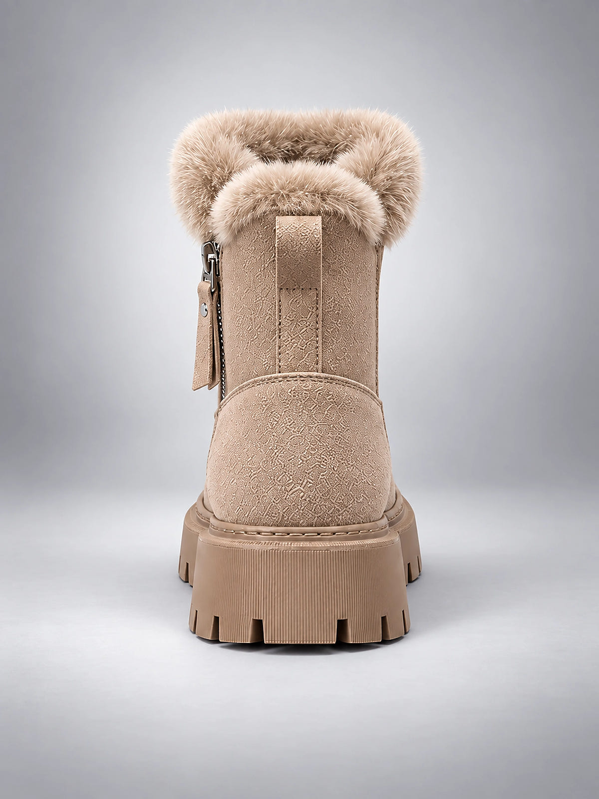 Women's Lug Sole Ankle Boots – Fur-Trim Collar - Beige