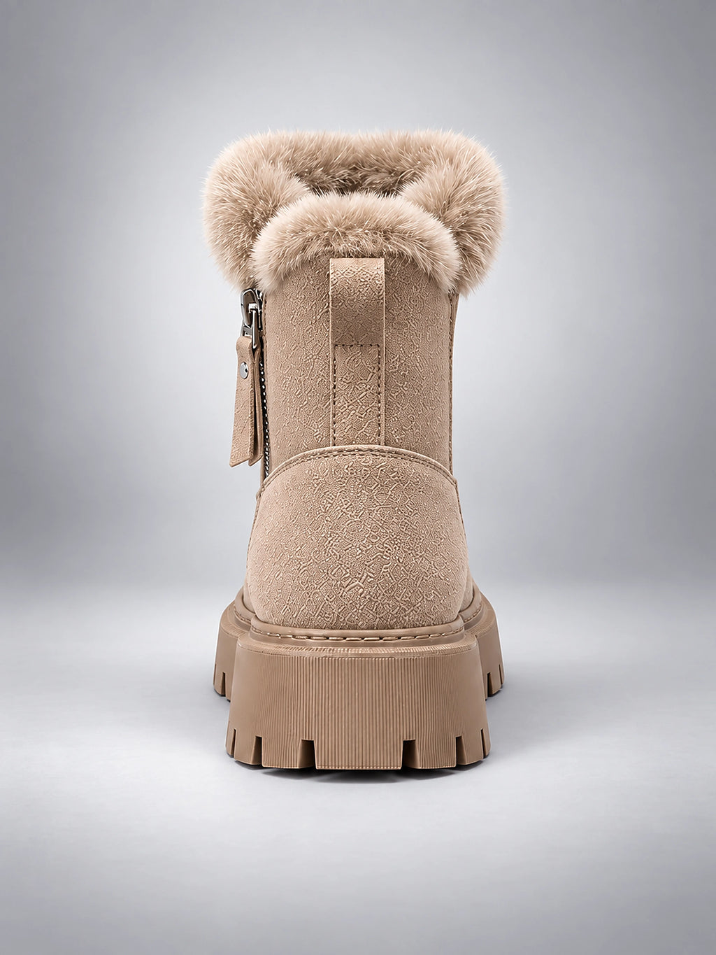 Women's Lug Sole Ankle Boots – Fur-Trim Collar - Beige