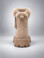 Women's Lug Sole Ankle Boots – Fur-Trim Collar - Beige