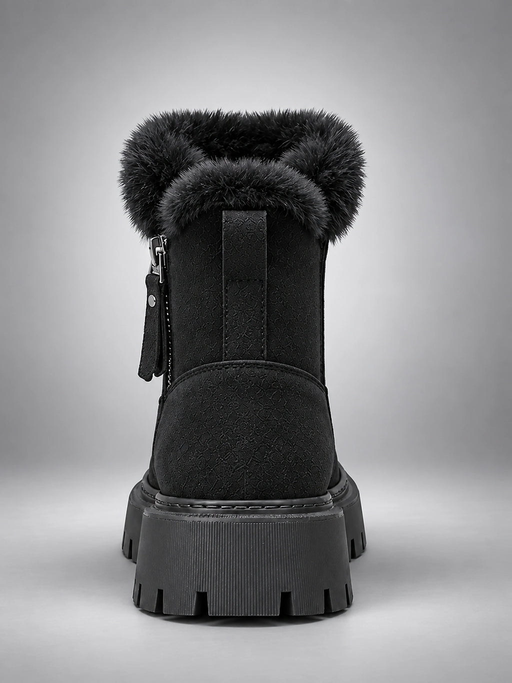 Women's Lug Sole Ankle Boots – Fur-Trim Collar - Black