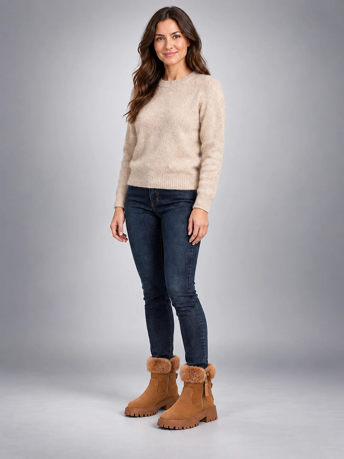 Women's Lug Sole Ankle Boots – Fur-Trim Collar - Chestnut