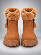 Women's Lug Sole Ankle Boots – Fur-Trim Collar - Chestnut
