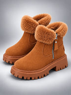 Women's Lug Sole Ankle Boots – Fur-Trim Collar - Chestnut