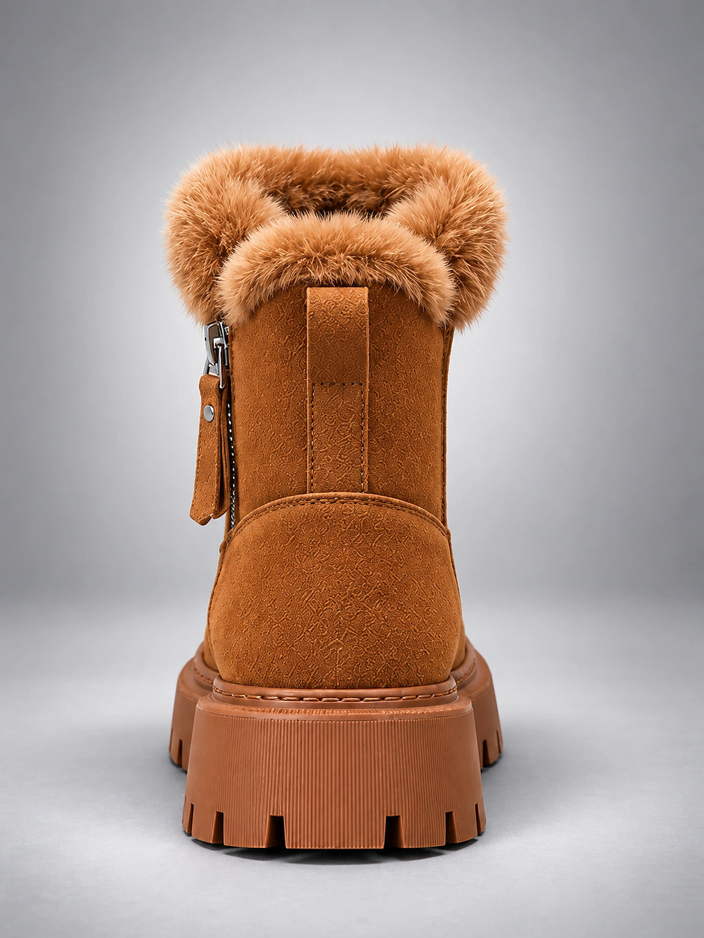 Women's Lug Sole Ankle Boots – Fur-Trim Collar - Chestnut