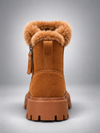 Women's Lug Sole Ankle Boots – Fur-Trim Collar - Chestnut
