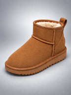 Women's Suede Ankle Boots – Faux Shearling Lined Throughout - Chestnut
