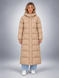 Women's Hooded Puffer Coat – Channel Quilted Longline - Beige