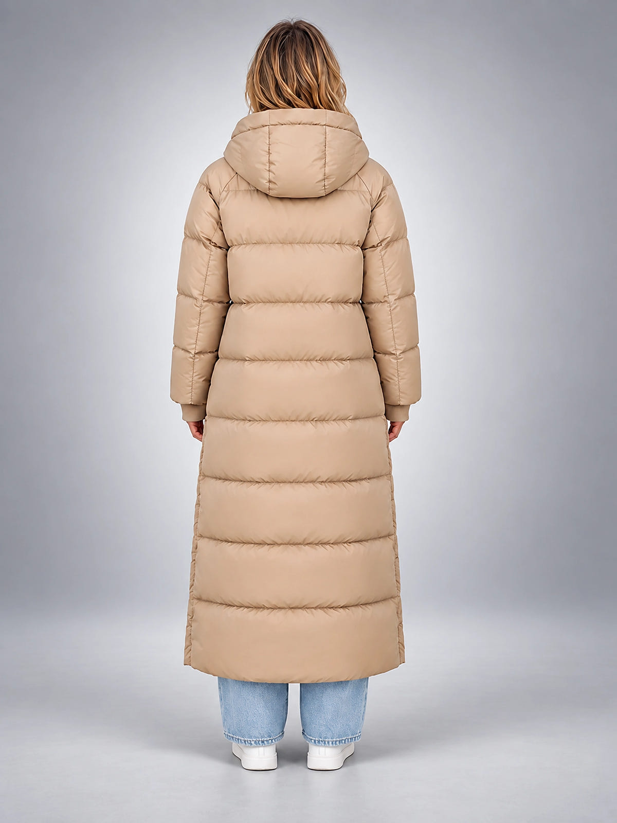 Women's Hooded Puffer Coat – Channel Quilted Longline - Beige