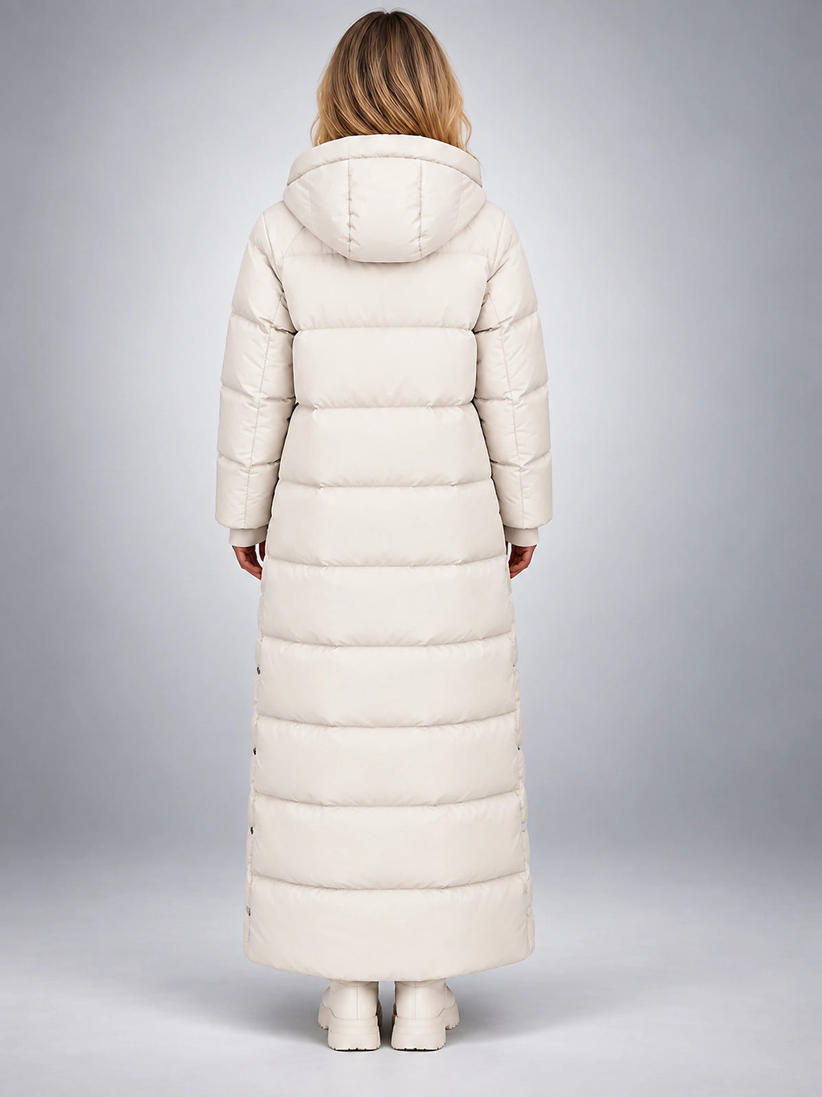 Women's Hooded Puffer Coat – Channel Quilted Longline - Ivory