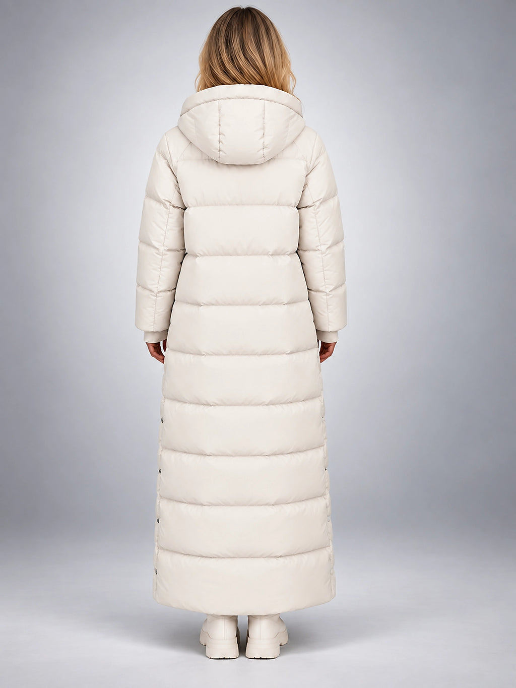 Women's Hooded Puffer Coat – Channel Quilted Longline - Ivory