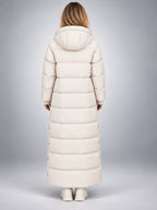 Women's Hooded Puffer Coat – Channel Quilted Longline - Ivory