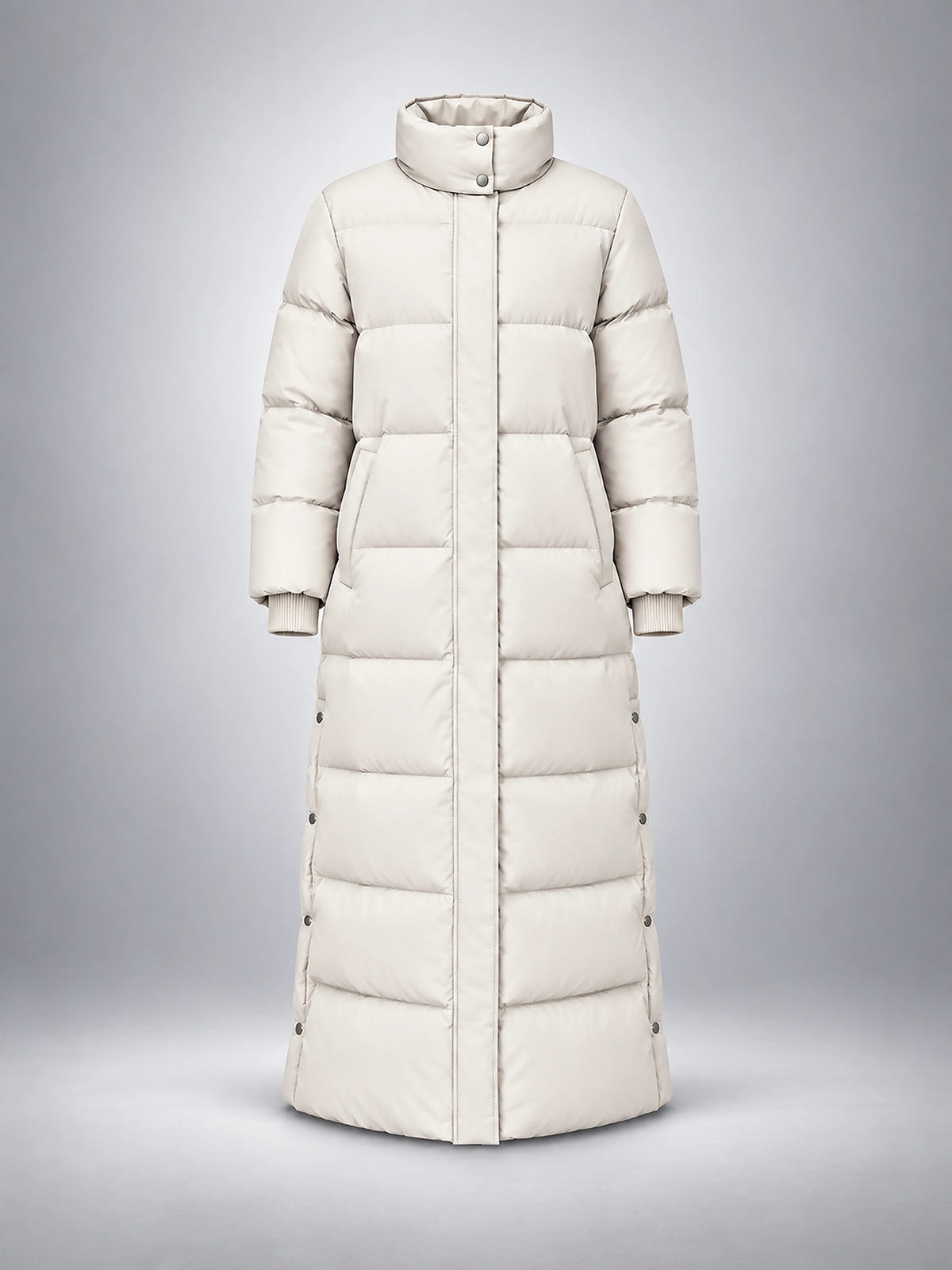 Women's Hooded Puffer Coat – Channel Quilted Longline - Ivory
