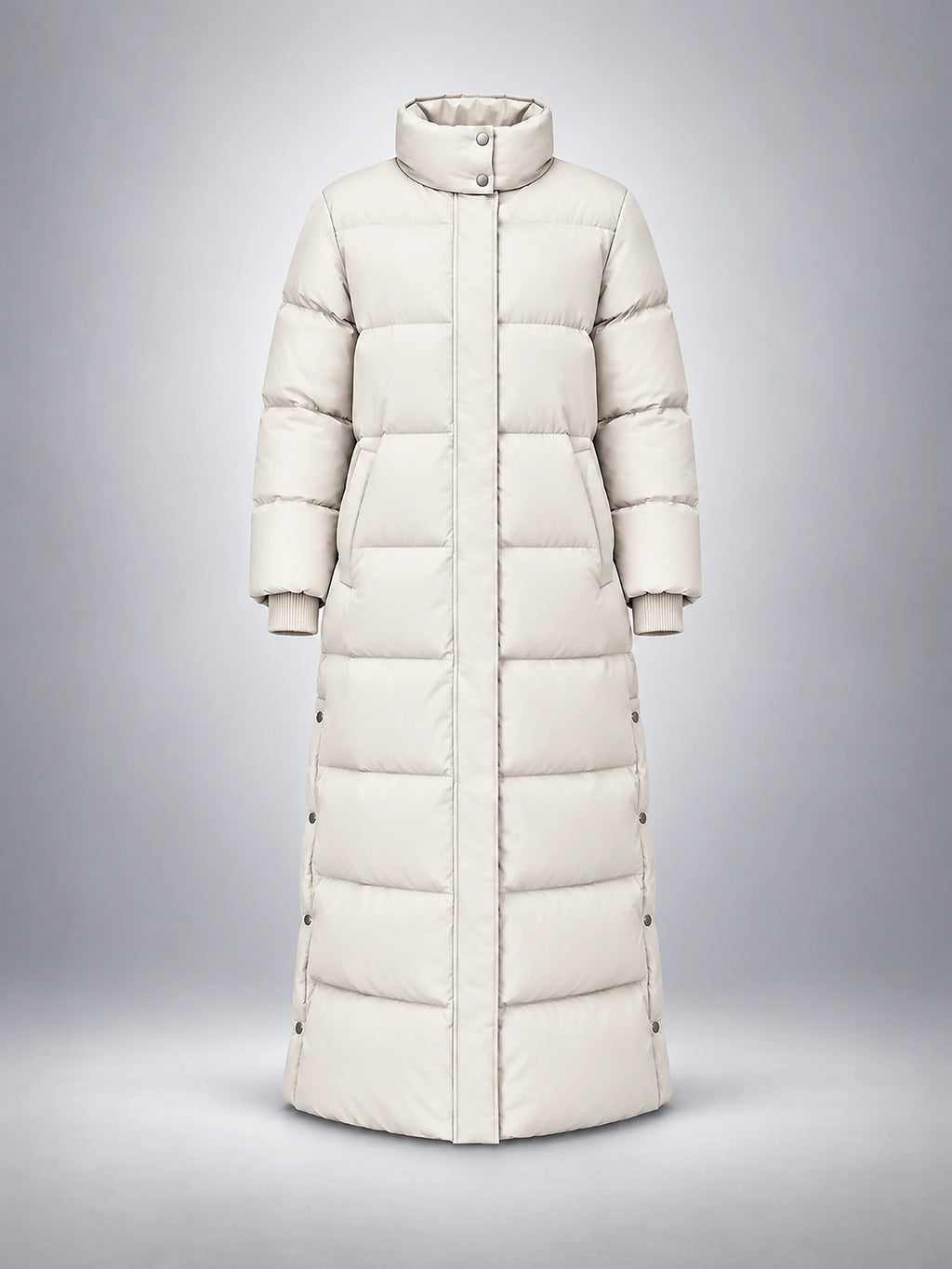 Women's Hooded Puffer Coat – Channel Quilted Longline - Ivory