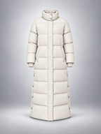 Women's Hooded Puffer Coat – Channel Quilted Longline - Ivory