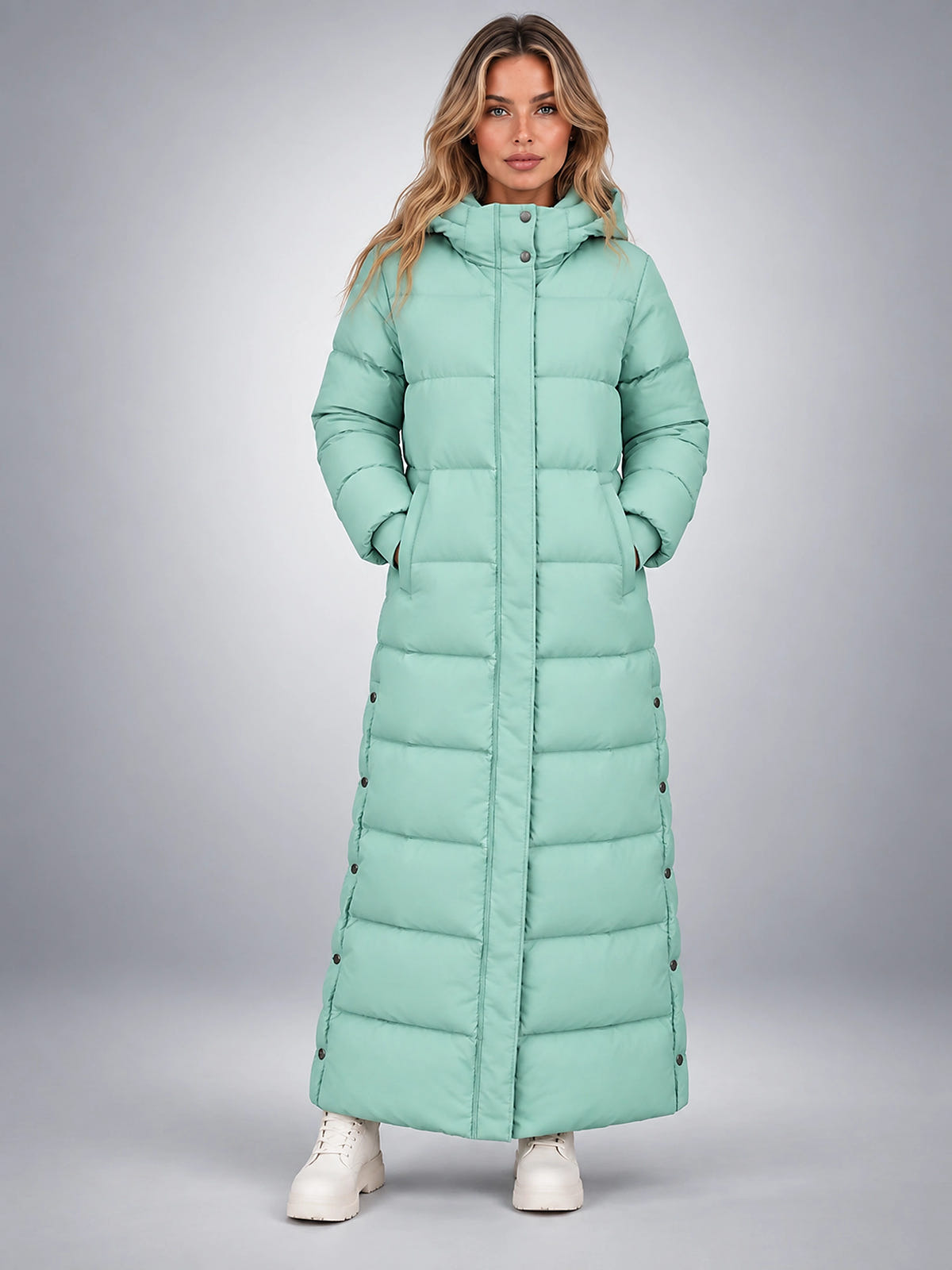 Women's Hooded Puffer Coat – Channel Quilted Longline - Mint
