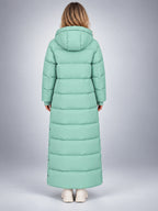 Women's Hooded Puffer Coat – Channel Quilted Longline - Mint