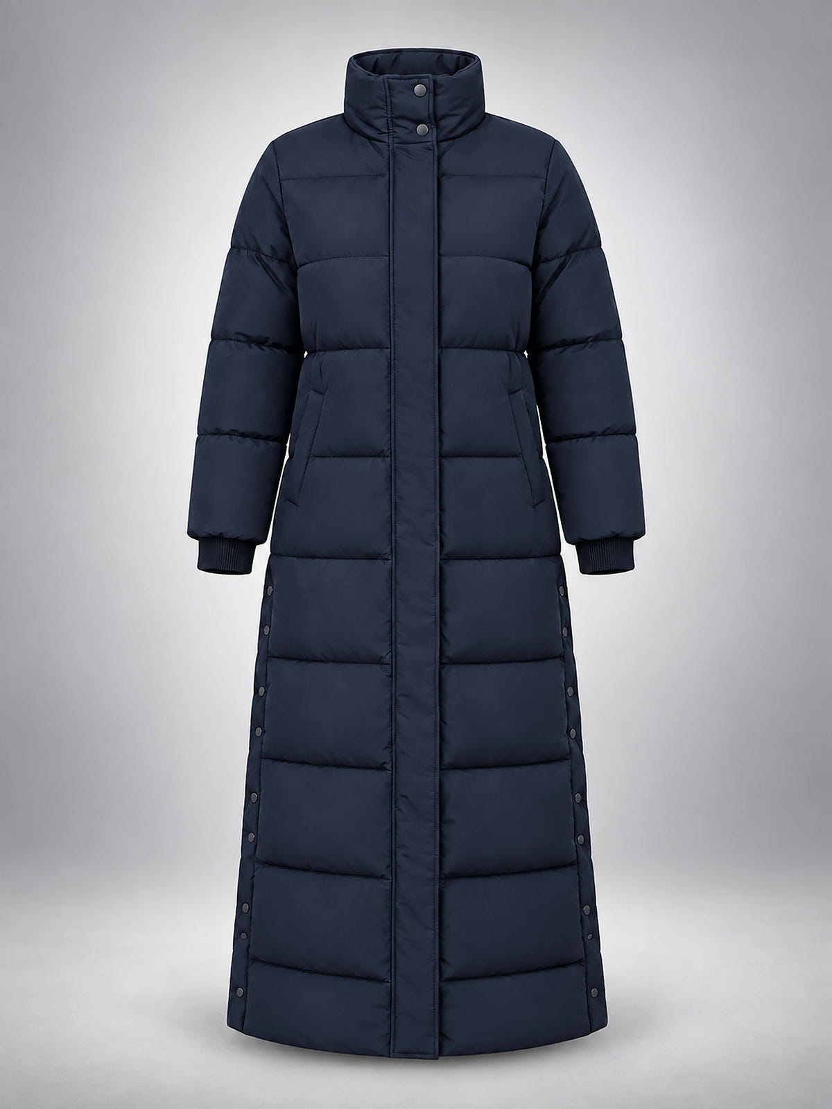 Women's Hooded Puffer Coat – Channel Quilted Longline - Navy
