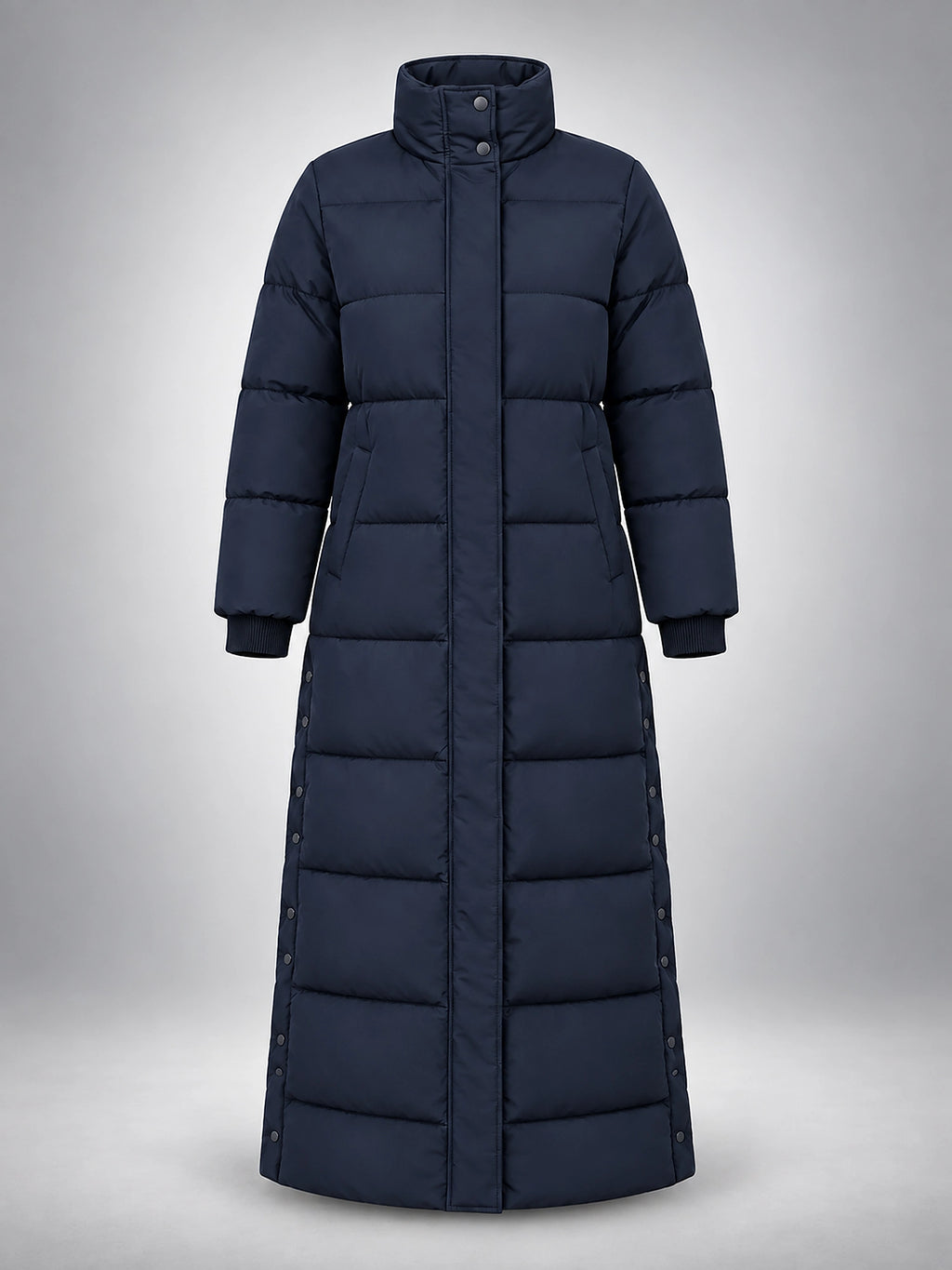 Women's Hooded Puffer Coat – Channel Quilted Longline - Navy