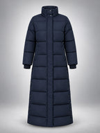 Women's Hooded Puffer Coat – Channel Quilted Longline - Navy
