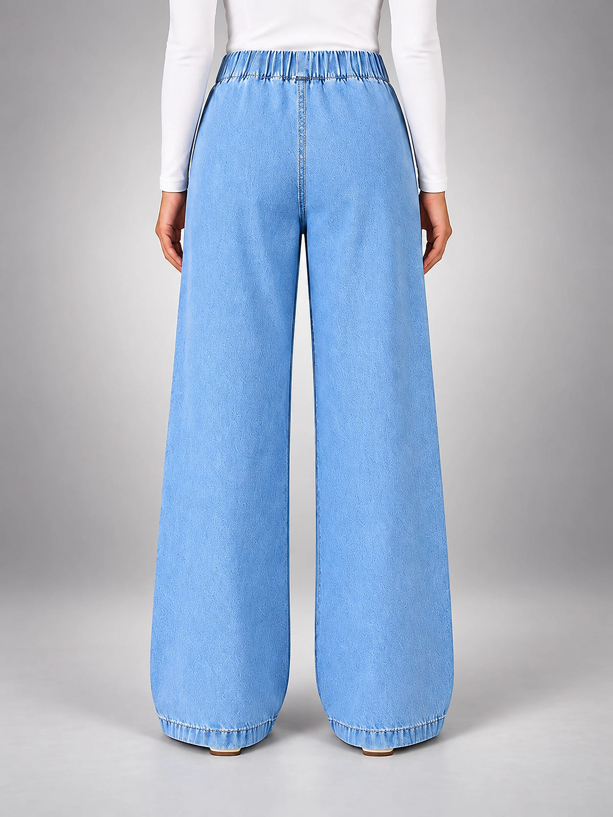 Women's Wide Leg Jeans – Light Wash Elastic Waist - Light Wash Blue