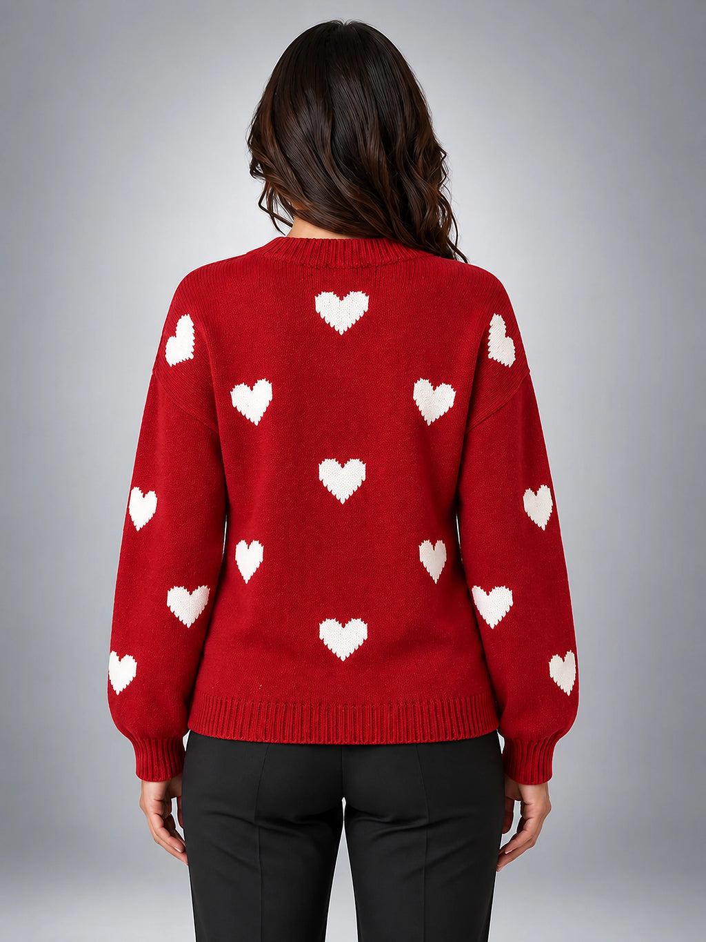 Women's Heart Print Crewneck Sweater – Two Tone Knit