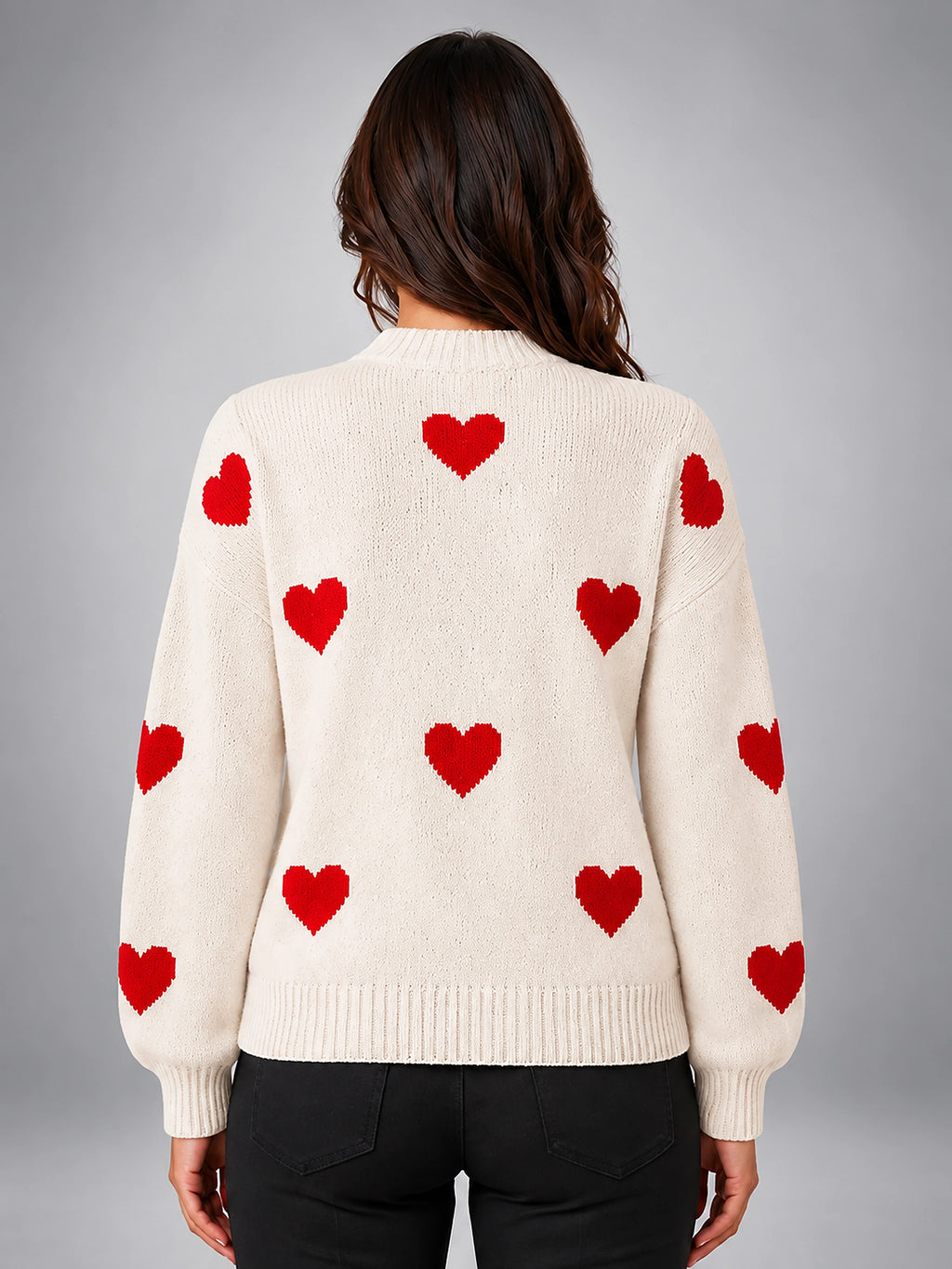 Women's Heart Print Crewneck Sweater – Two Tone Knit