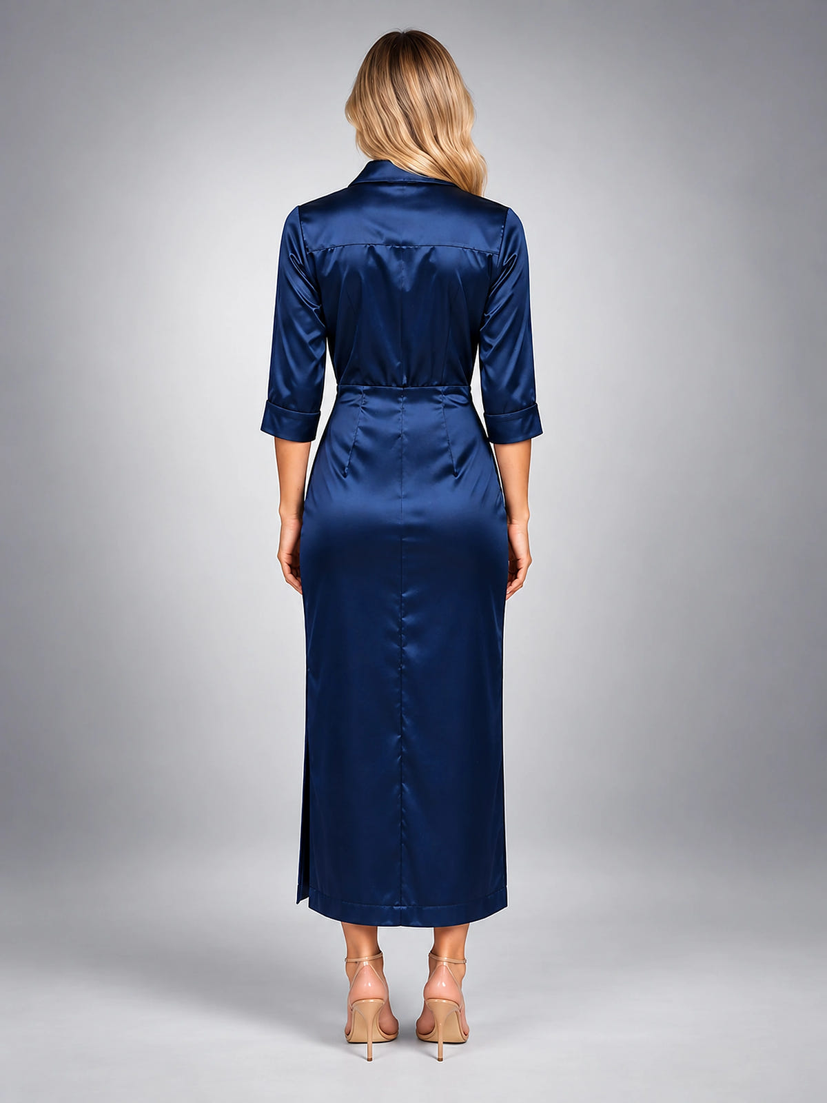 Women's Cowl Neck Midi Dress – Satin Finish - Navy