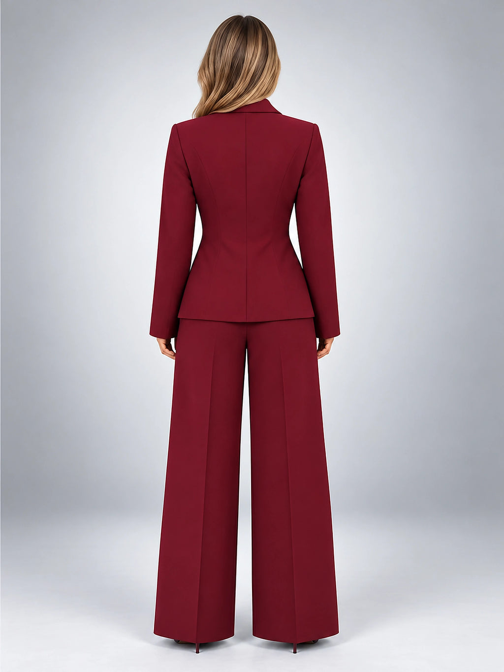 Women's Wide Leg Pant Suit – Single Button Jacket - Burgundy