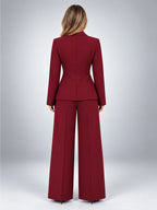 Women's Wide Leg Pant Suit – Single Button Jacket - Burgundy