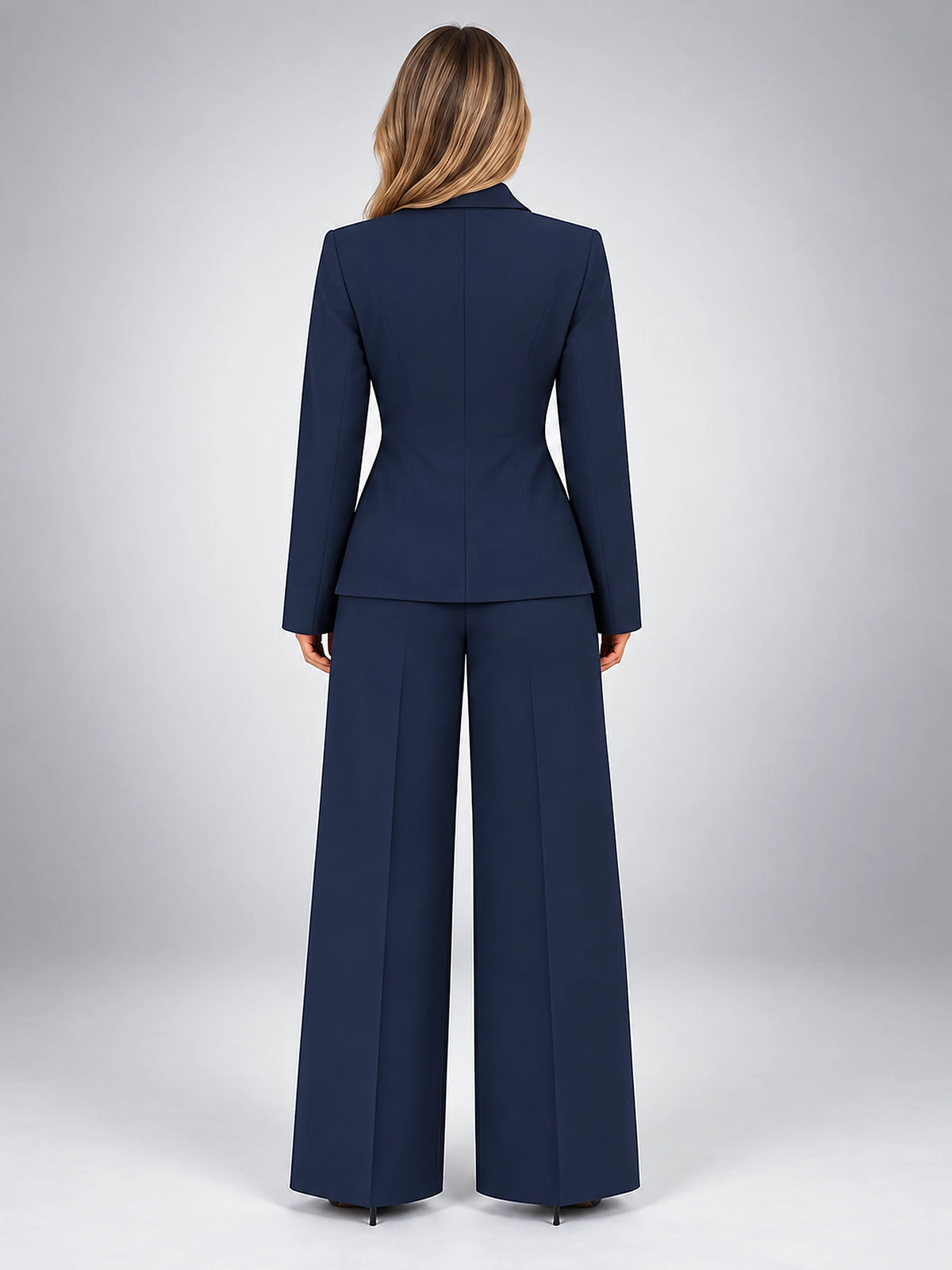 Women's Wide Leg Pant Suit – Single Button Jacket - Navy