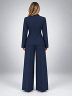 Women's Wide Leg Pant Suit – Single Button Jacket - Navy