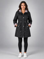Women's Hooded Rain Jacket – Plaid Trim - Black