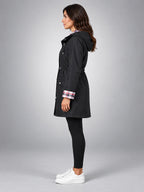 Women's Hooded Rain Jacket – Plaid Trim - Black
