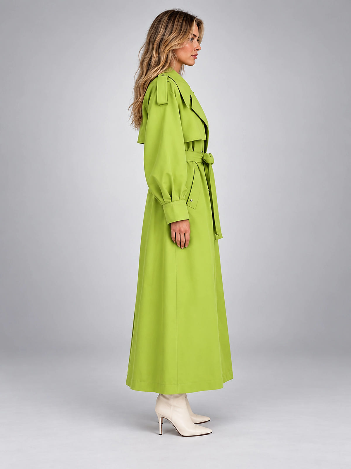 Women's Longline Trench Coat – Belted Waist - Lime Green