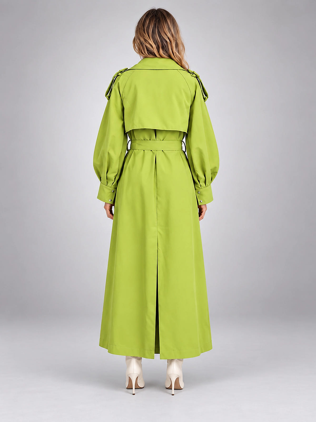 Women's Longline Trench Coat – Belted Waist - Lime Green