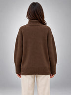 Women's Oversized Turtleneck Sweater – Relaxed Layering Knit - Coffee