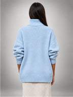 Women's Oversized Turtleneck Sweater – Relaxed Layering Knit - Blue
