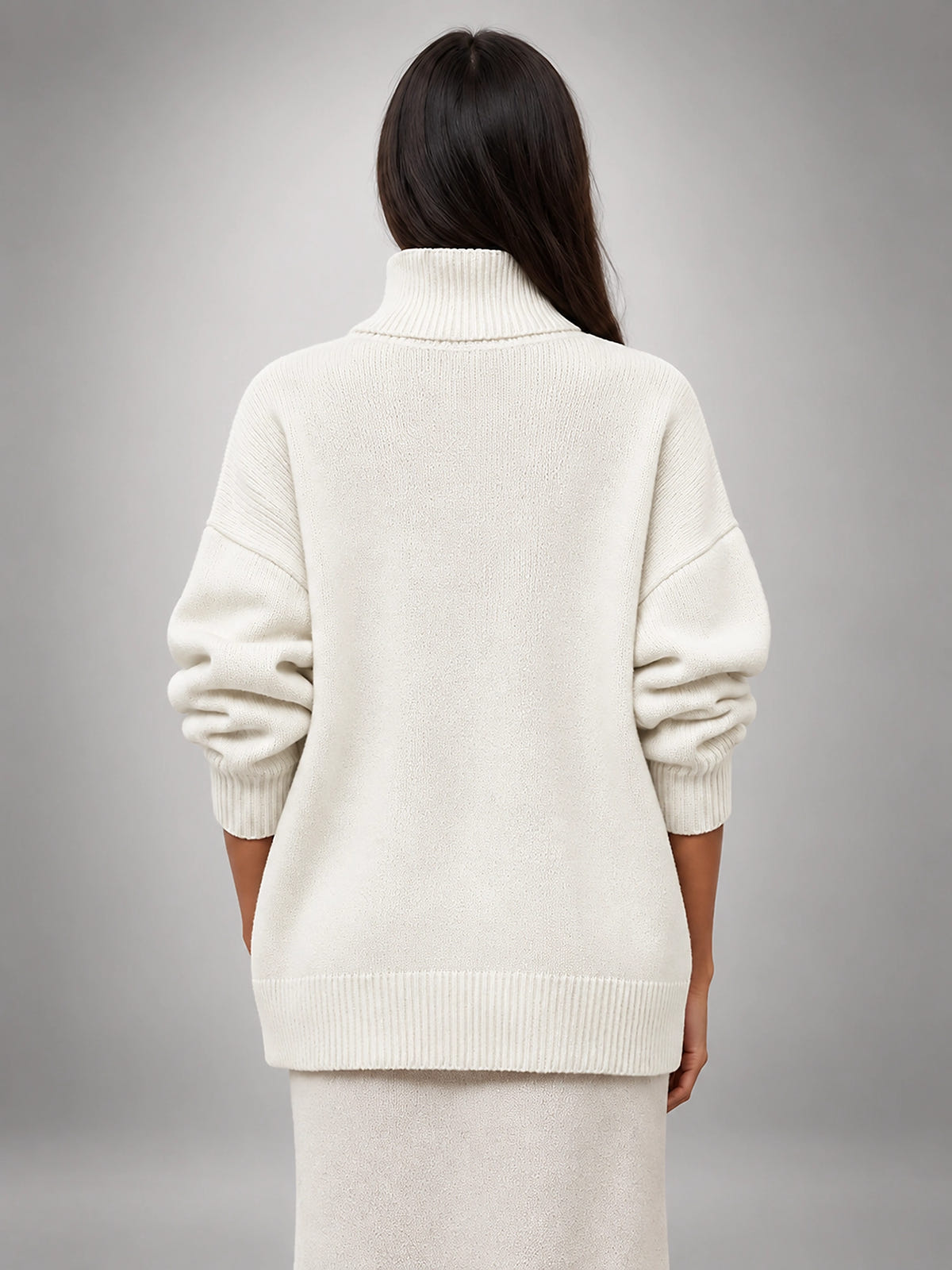 Women's Oversized Turtleneck Sweater – Relaxed Layering Knit - White