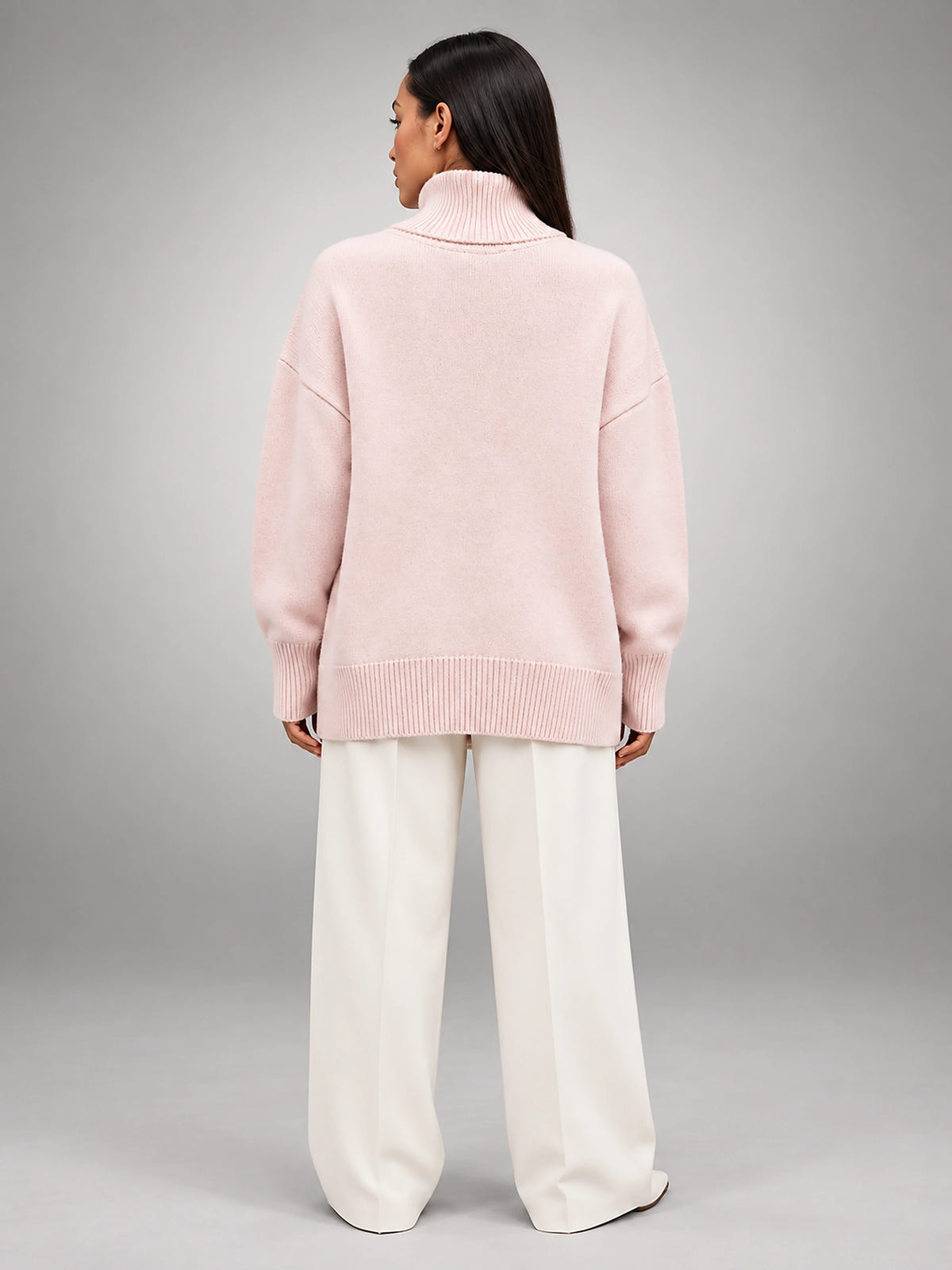 Women's Oversized Turtleneck Sweater – Relaxed Layering Knit - Pink