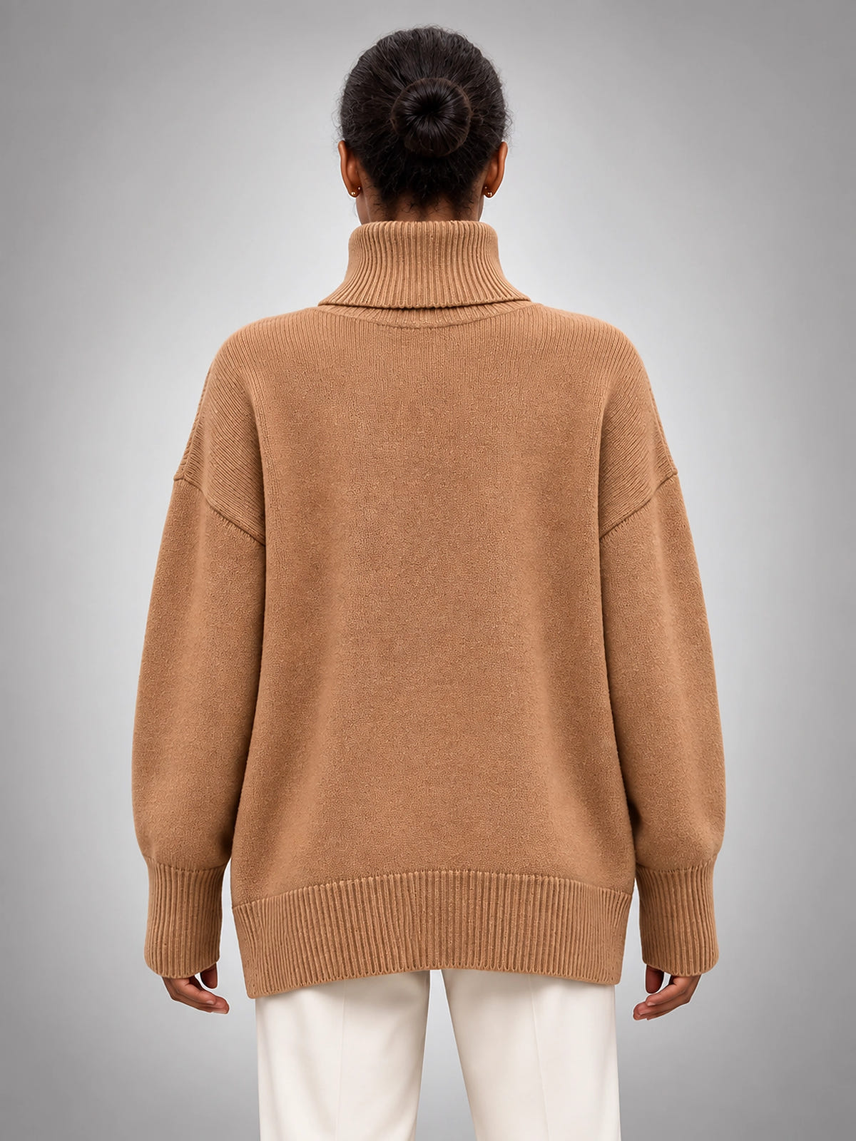 Women's Oversized Turtleneck Sweater – Relaxed Layering Knit - Camel