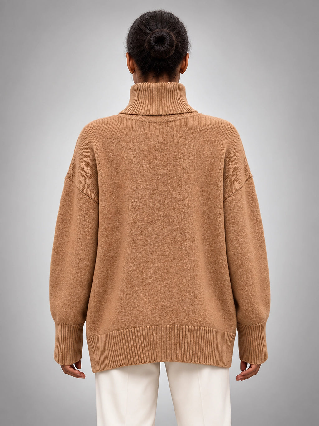 Women's Oversized Turtleneck Sweater – Relaxed Layering Knit - Camel