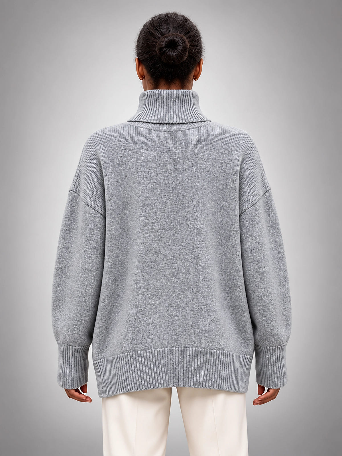Women's Oversized Turtleneck Sweater – Relaxed Layering Knit - Gray