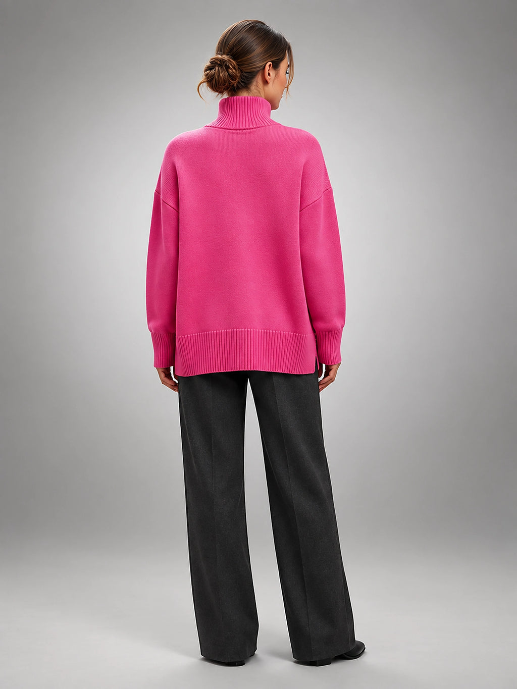 Women's Oversized Turtleneck Sweater – Relaxed Layering Knit - Rose Red