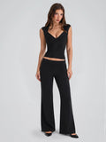 Women's Corset Top – Deep V Neck Structured Knit - Black