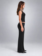 Women's Corset Top – Deep V Neck Structured Knit - Black