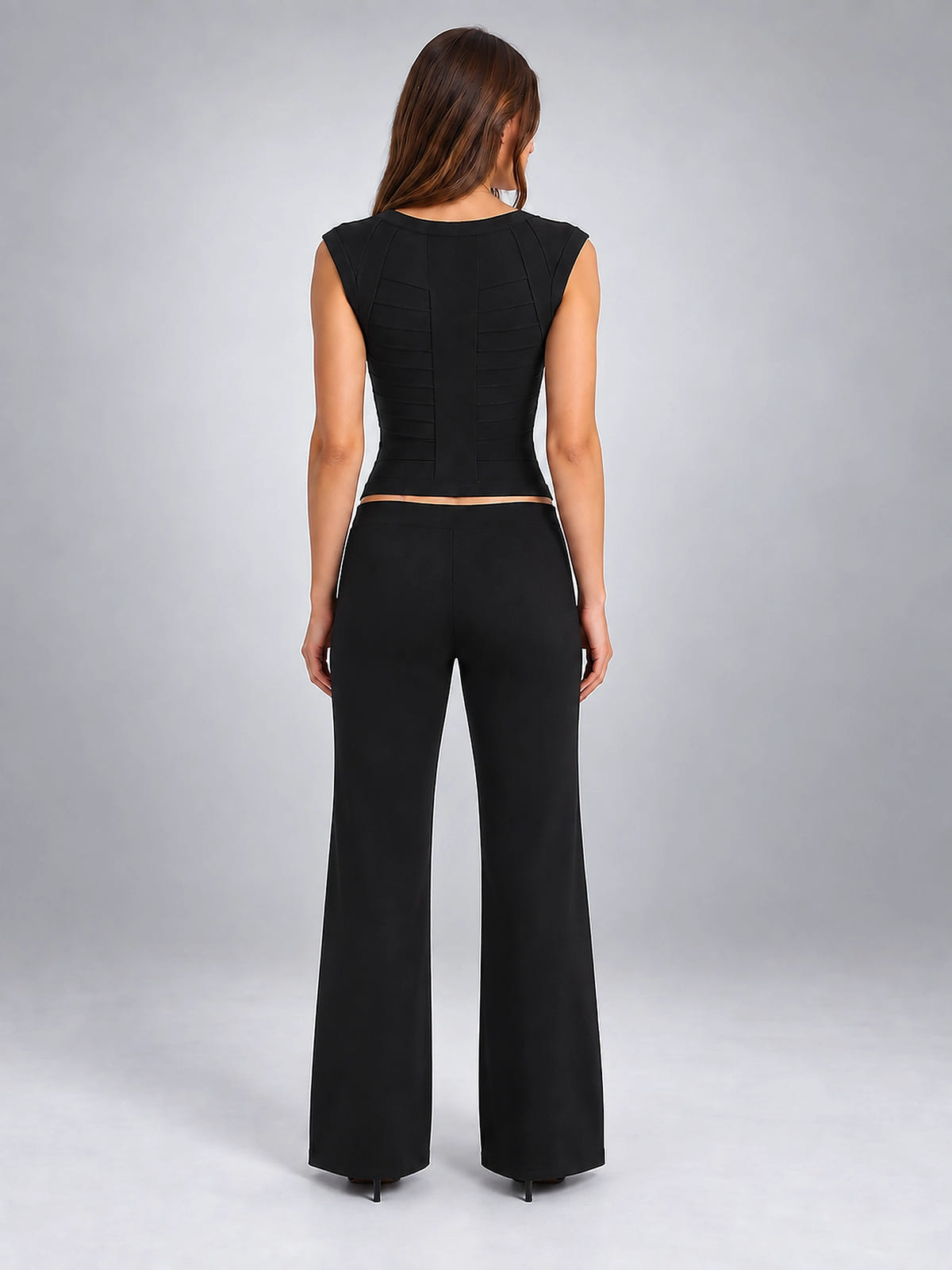 Women's Corset Top – Deep V Neck Structured Knit - Black